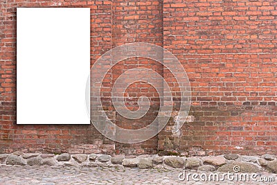 Mock up. Vertical blank billboard, advertising, public information board on old red brick wall Stock Photo
