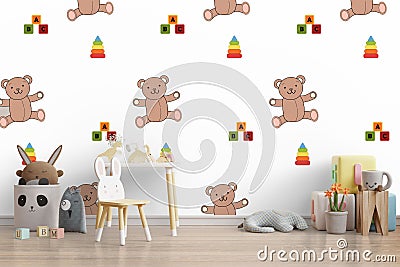 Mock up wall in the children's room in cream color wall background . Stock Photo