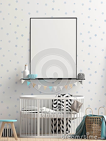 Mock up wall in interior of the child. sleeping place. modern style. Cartoon Illustration