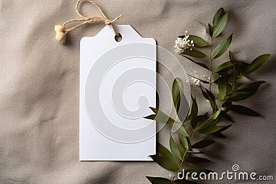 A mock - up of a white and brown empty tag with a rope Stock Photo