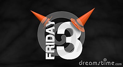 Mock up of white Friday thirteen text with orange halloween witch hats Stock Photo
