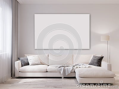 Mock up white wall modern living room interior Stock Photo