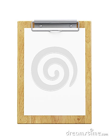 Mock up wooden clipboard with blank paper isolated on white background Stock Photo