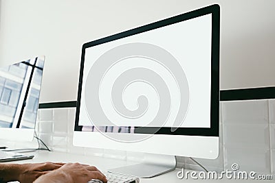 Mock up of workspace with generic design computer Stock Photo