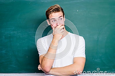 Mocking student at blackboard. man ready to study. Students life. man teacher at school lesson. knowledge day. back to Stock Photo