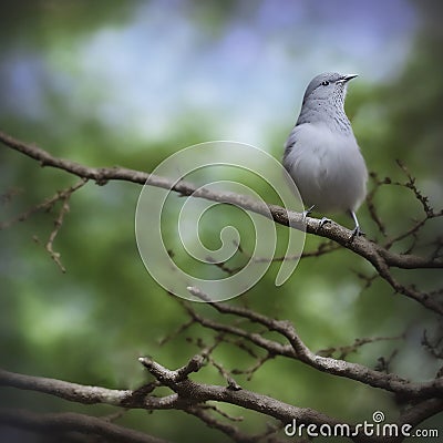 Mockingbirds perched on branches, green background on trees Stock Photo