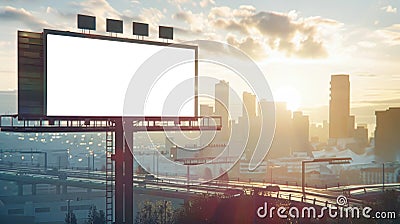 A mockup advertisement billboard towering above the bustling streets of a modern city Stock Photo