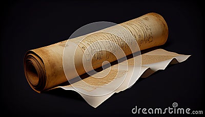 Mockup of an ancien parchment sroll on alpha transparent background. AI generated Stock Photo
