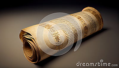 Mockup of an ancien parchment sroll on alpha transparent background. AI generated Stock Photo