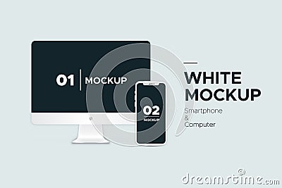 Banner mockup iMac and IPhone isolated on background. Stock Photo