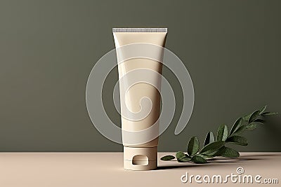 Mockup Of Beige Tube Featuring Natural Plant Cosmetics Stock Photo