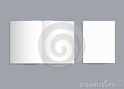 Mockup bifold brochure. White paper flyer with shadow isolated. Blank card menu. Magazine cover with mock-up bi-fold catalog. a4, Stock Photo