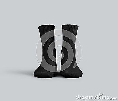 Mockup of black medium socks 3D rendering, front view, for design, print, pattern, branding, advertising Stock Photo