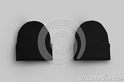 Mockup of black winter beanie isolated on background. Set Stock Photo