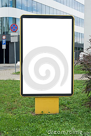Mockup of blank yellow billboard in a city. Place for text. Stock Photo