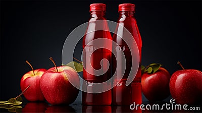 mockup of a bottle of apple juice or drink surrounded by apples Stock Photo