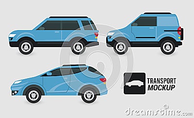 Mockup cars color blue isolated icons Vector Illustration