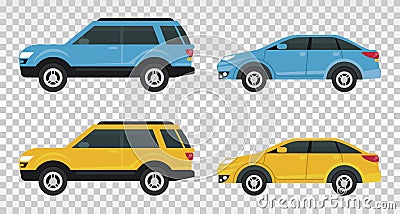 Mockup cars colors blue and yellow isolated icons Vector Illustration