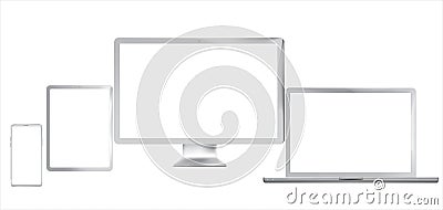 Set of realistic computer monitors, laptops, tablets and mobile phones. Electronic gadgets, isolated, on white background Stock Photo