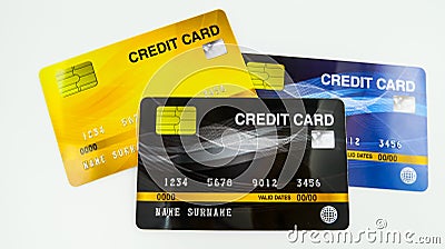 Mockup credit card, the popular payment method with plastic and chipcard card close up shot and isolated on white background Stock Photo