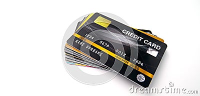 Mockup credit card, the popular payment method with plastic and chipcard card close up shot and isolated on white background Stock Photo