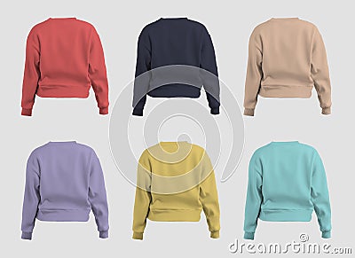 Mockup crop sweatshirt canvas bella 3D rendering, back view, long sleeve for design Stock Photo