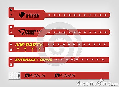 Mockup of different types of bracelet. Suitable for security access, control or identification at events. Vector template for you Vector Illustration