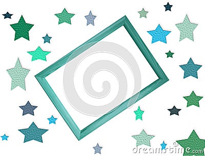 Mockup digital file with many colorful stars and wooden frame in the center with free blank copy space for text or artwork Stock Photo