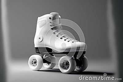 Mockup of empty, white, wheels on roller skates with a gray background Stock Photo