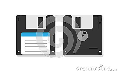 Realistic vector magnetic floppy disc icon for computer data storage. Vector Illustration