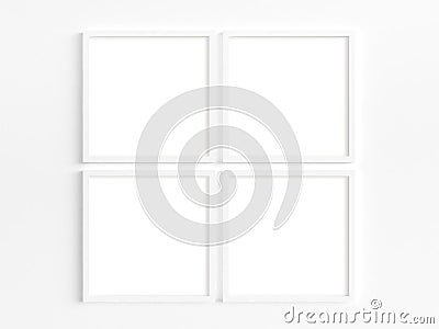 Four thin square white frames. 3D illustration Cartoon Illustration