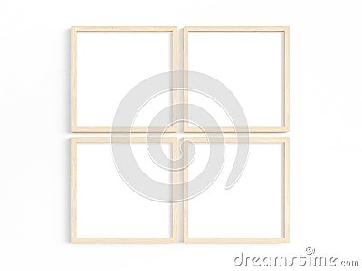 Four thin square wooden frames. 3D illustration Cartoon Illustration