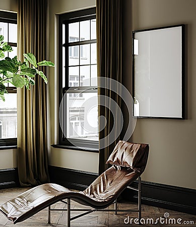 Mockup frame in American living room interior, loft apartment Stock Photo