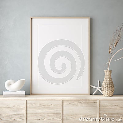 Mockup frame close up in coastal style home interior background Stock Photo