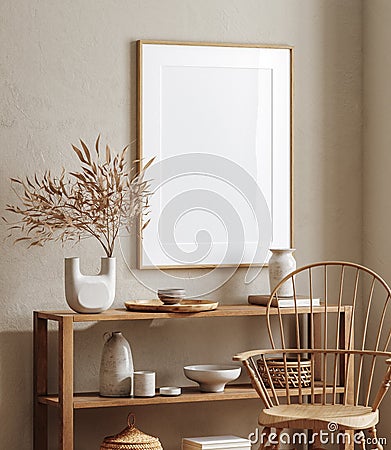 Mockup frame close up in living room interior background Stock Photo