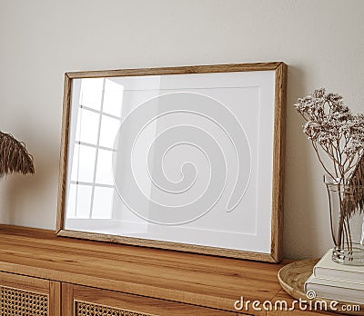 Mockup frame close up in living room interior background Stock Photo