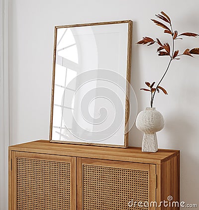 Mockup frame close up in living room interior background Stock Photo