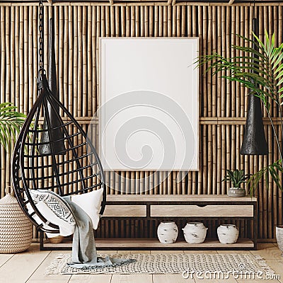 Mockup frame in coastal boho style interior Stock Photo