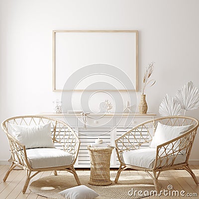 Mockup frame in cozy coastal style home interior Stock Photo