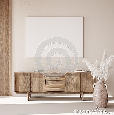 Mockup frame with dry plant in pot close up, nomadic style Stock Photo