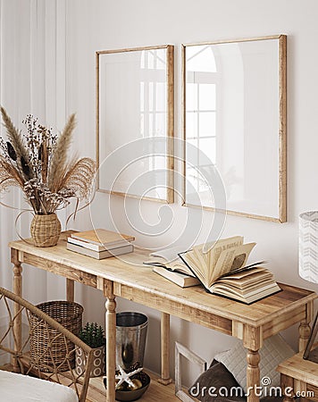 Mockup frame in farmhouse living room interior Stock Photo