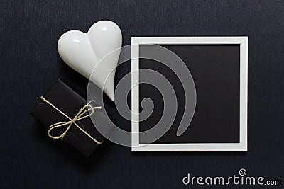Mockup with frame, gift vox and heart Stock Photo