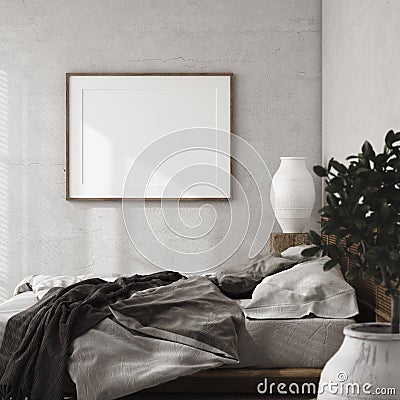 Mockup frame in luxury bedroom interior, loft style Stock Photo