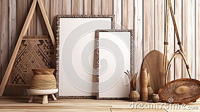 Mockup frame in nomadic boho interior background Stock Photo