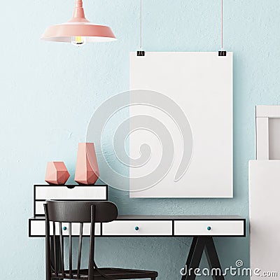 Mockup in hipster style workspace. trend color. Cartoon Illustration