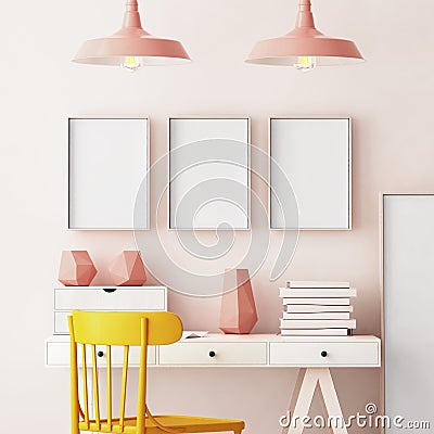 Mockup in hipster style workspace. trend color. Cartoon Illustration