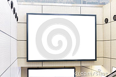 Mockup image of Blank billboard white screen posters and led in the subway station for advertising Stock Photo