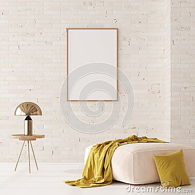 Mockup in interior background, room in light pastel colors, Scandi-Boho style Stock Photo