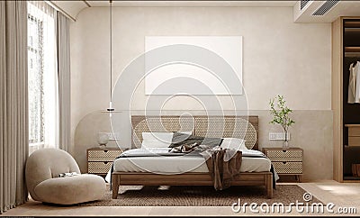 mockup interior luxury bedroom interior with minimal décor loft style and empty frame Stock Photo