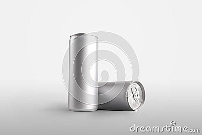 Mockup of long metal cans with a refreshing drink, shiny aluminum container for presentation design Stock Photo
